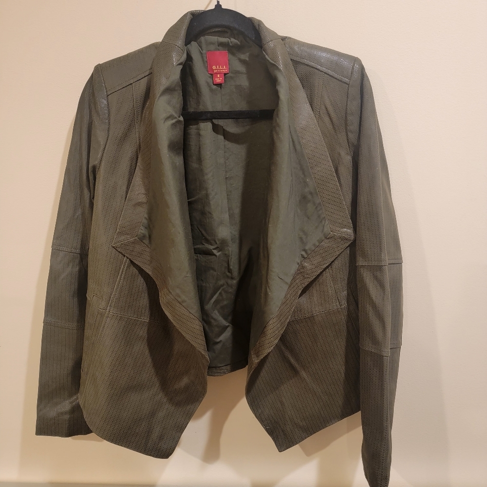 Olive Green Patterned Leather Jacket - image 1